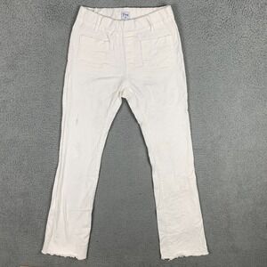Bevy Flog Jerome Pants Women's 28 White Stretch Denim Flare‎ Leg Raw Hem Pull On